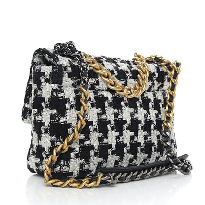 Chanel Tweed Quilted Large 19 Flap Black Ecru White 2 of 10