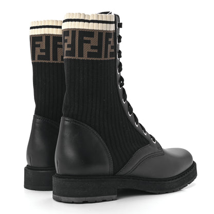 Fendi Calfskin Stretch Fabric Rockoko Biker Boots 39 Tobacco Black Marino 4 of 8