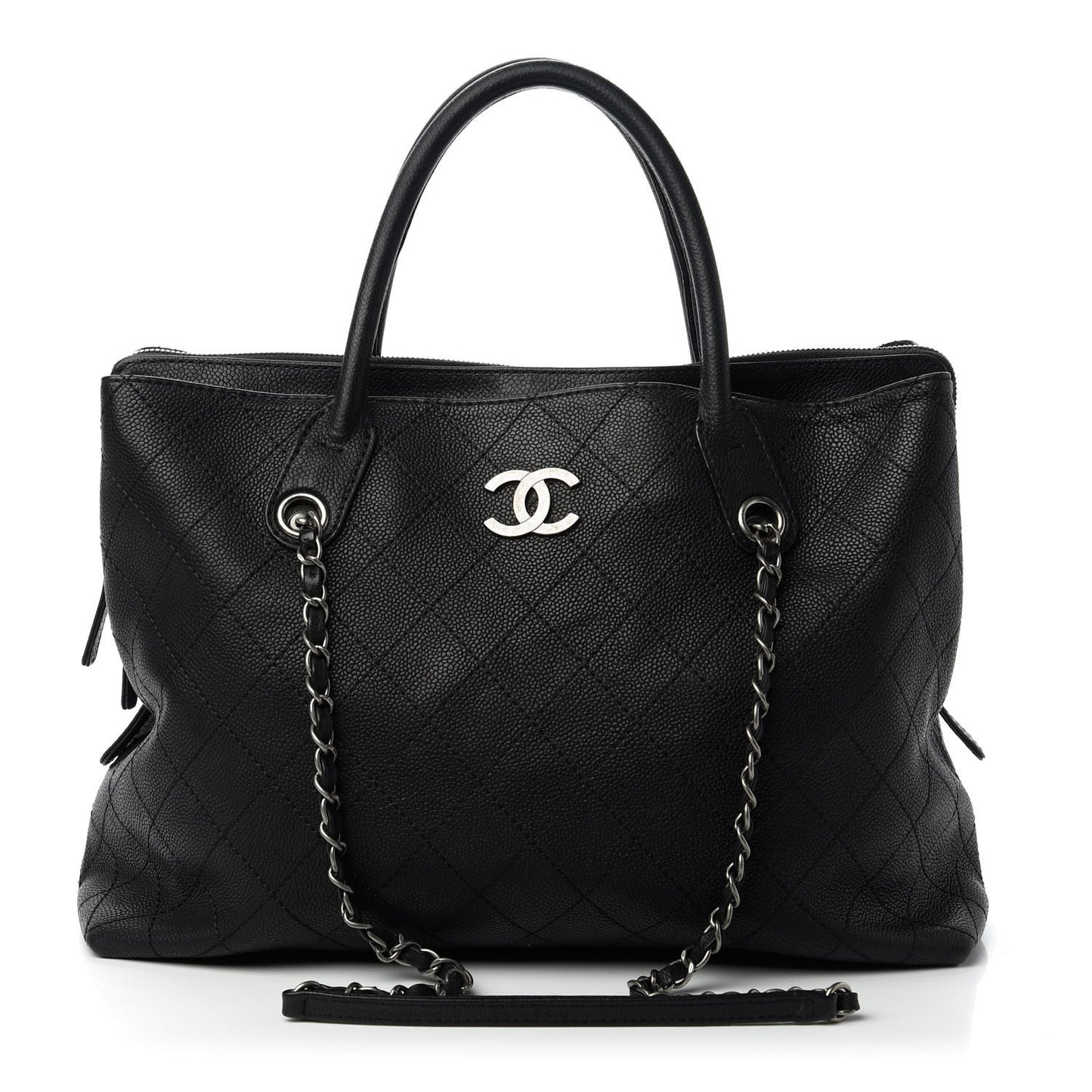 Grained Vegetal Calfskin Urban Shopping Tote Black