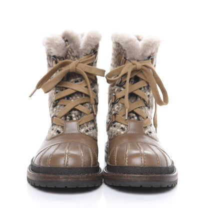 Chanel Tweed Shearling Lace Up Short Boots 38.5 Beige 2 of 9