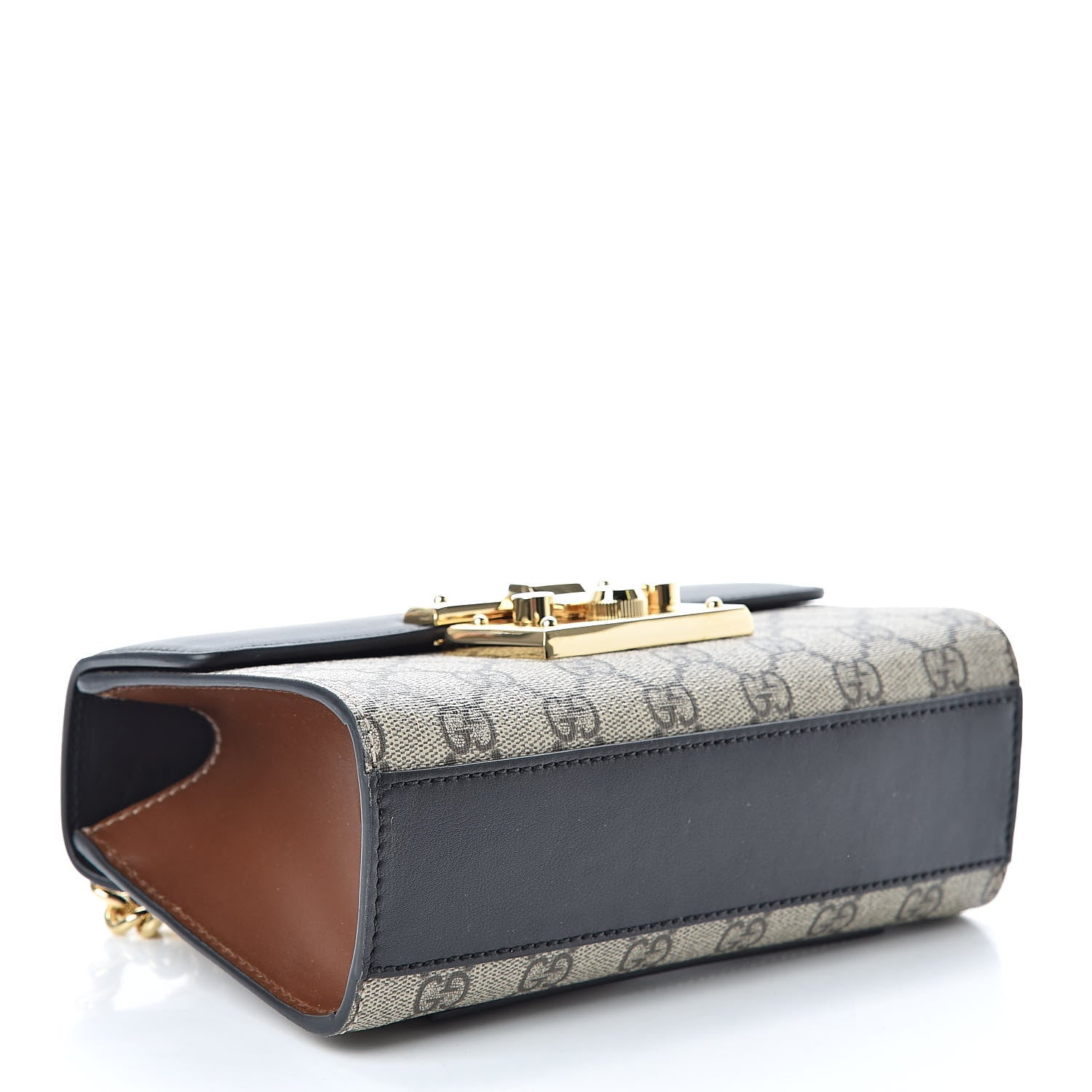 Gucci GG Supreme Monogram Calfskin Small Padlock Shoulder Bag Beige Black Cuir 4 of 12