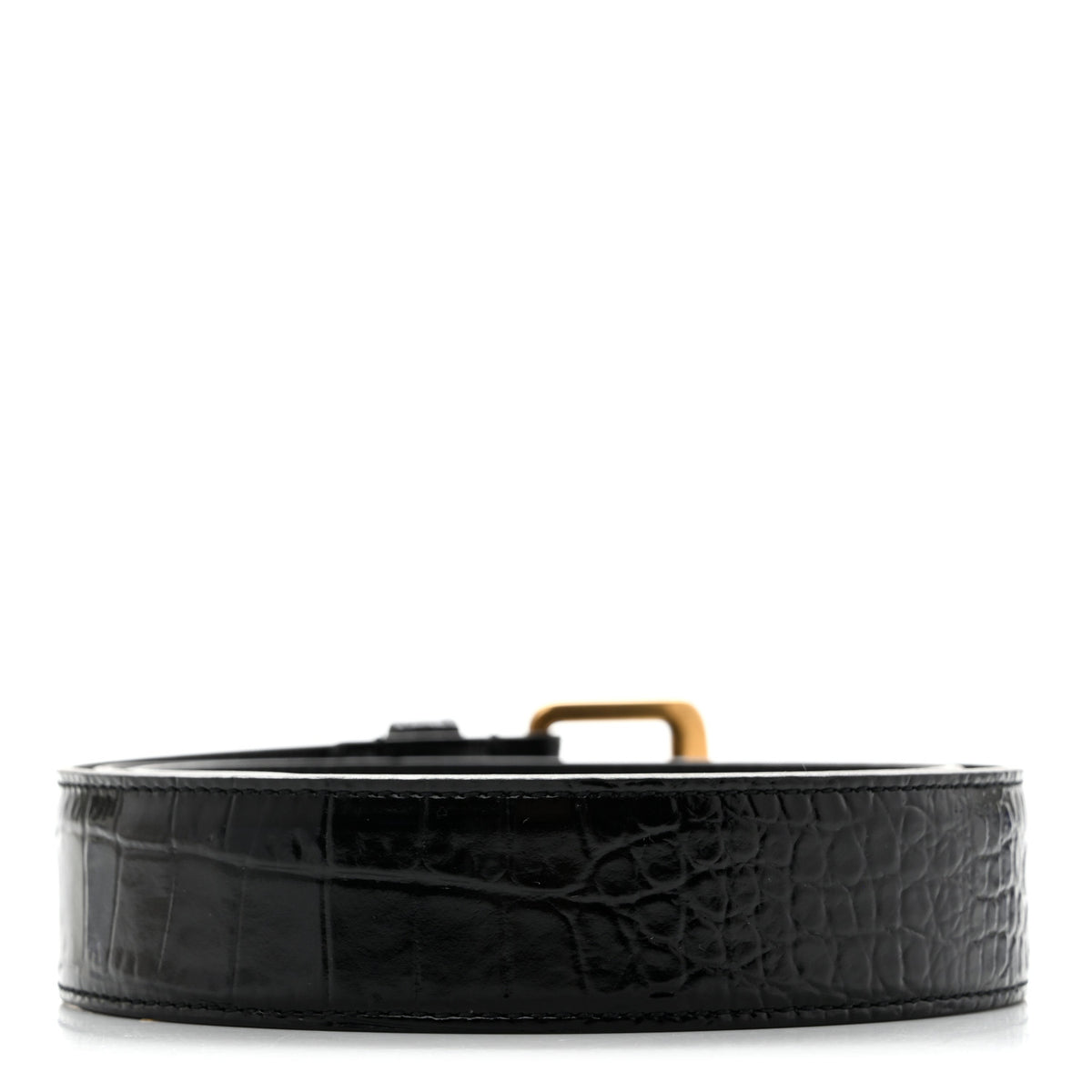 Saint Laurent Calfskin Crocodile Embossed Monogram Square Buckle Belt 80 32 Black 2 of 8