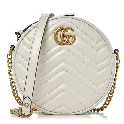 Gucci Calfskin Matelasse Mini GG Marmont Round Shoulder Bag White 1 of 7