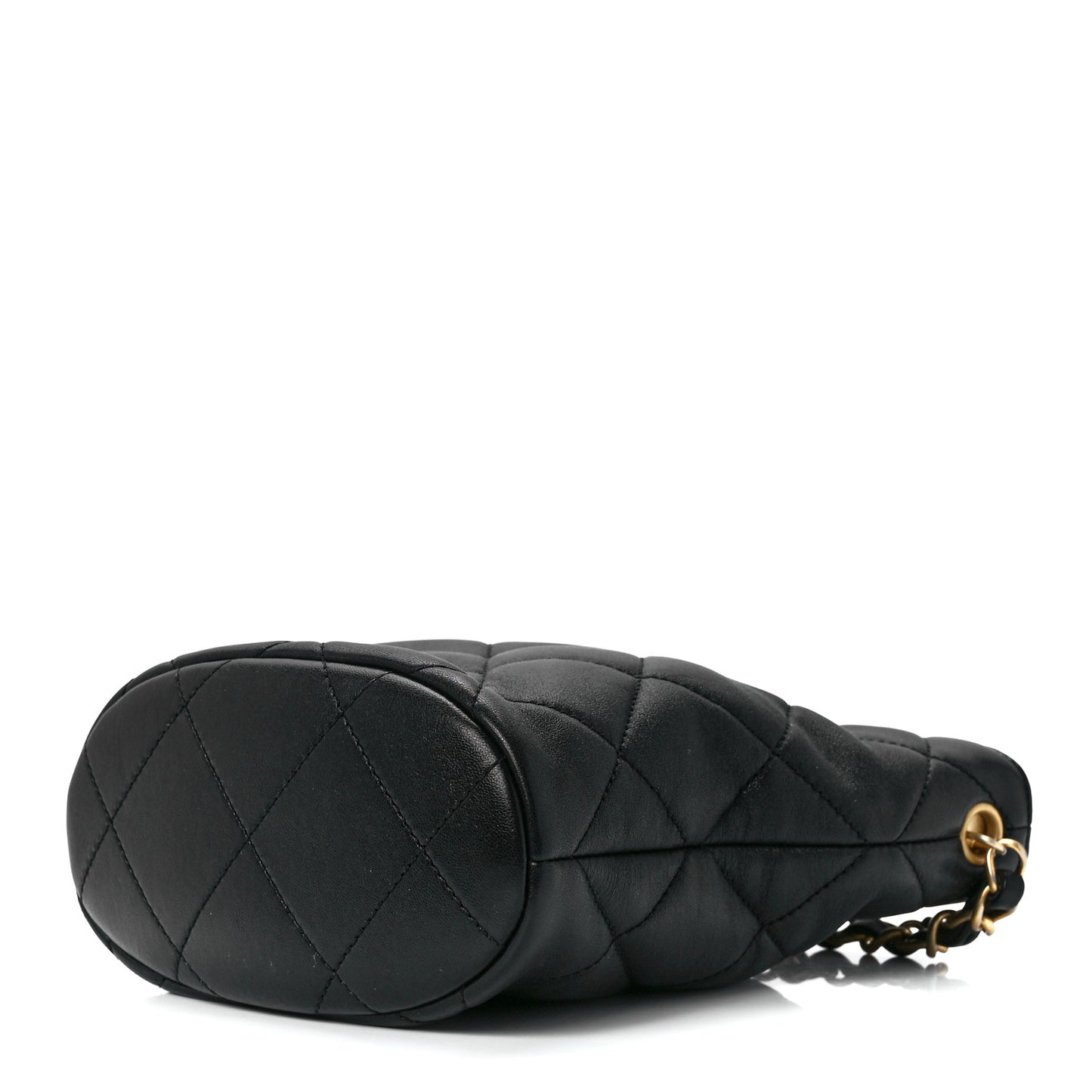 Lambskin Plexiglass Quilted Coco Love Bucket Bag Black