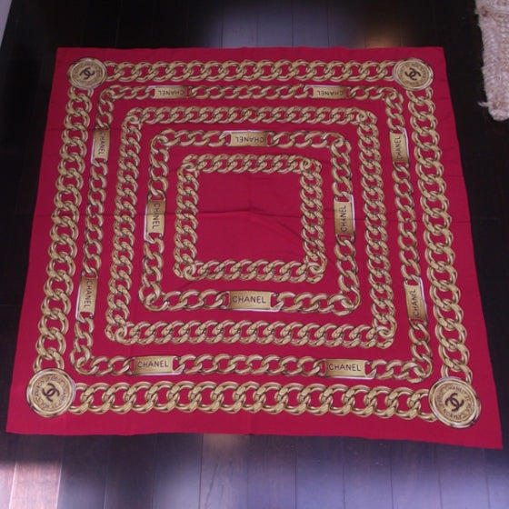 Silk Gold CC Chain Scarf Red 51"