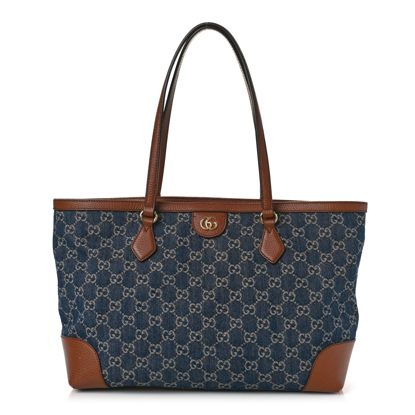 New Denim GG Monogram Medium Ophidia Shopping Tote Blue Tea Cuir