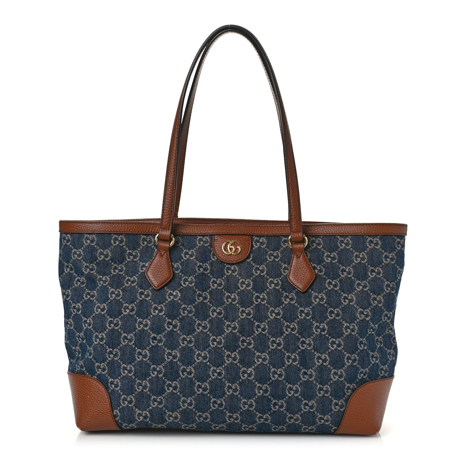 Gucci New Denim GG Monogram Medium Ophidia Shopping Tote Blue Tea Cuir 1 of 9