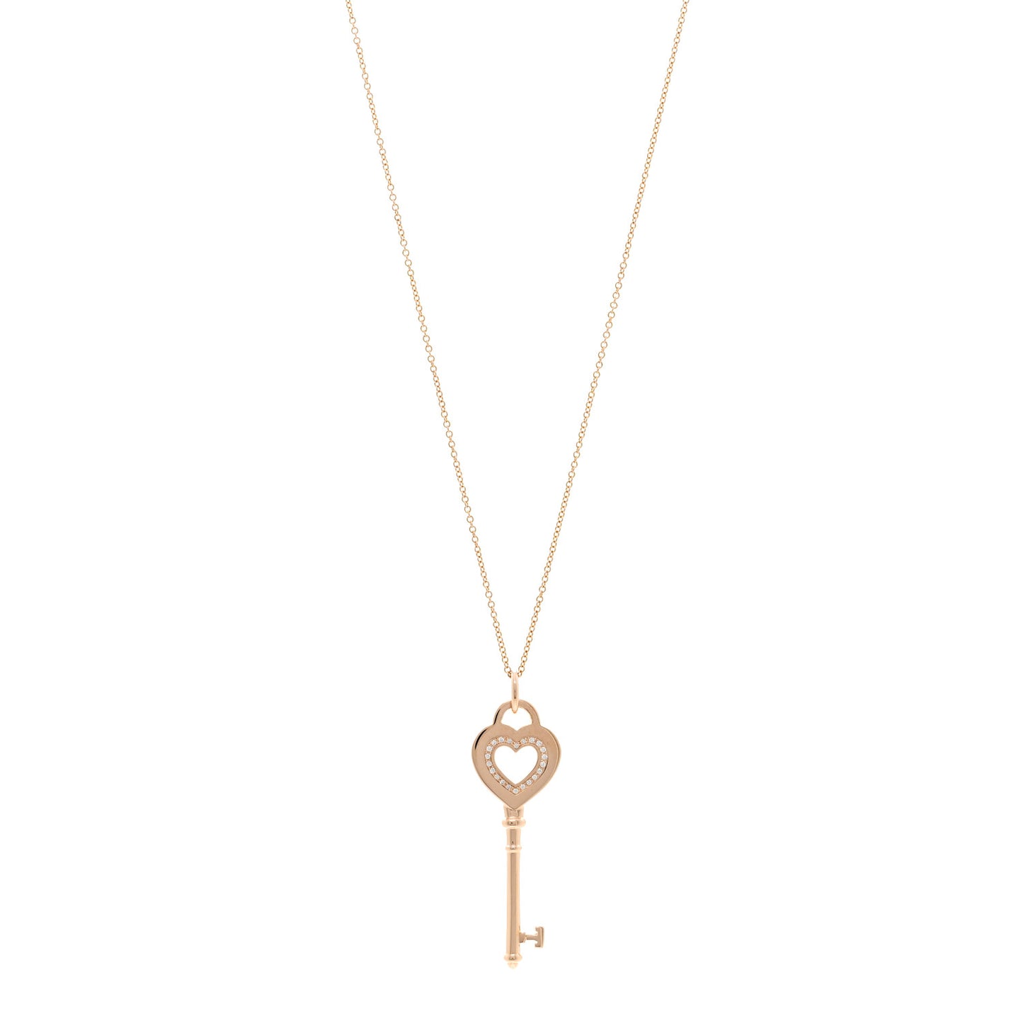 18K Rose Gold Diamond Heart Key Pendant Necklace