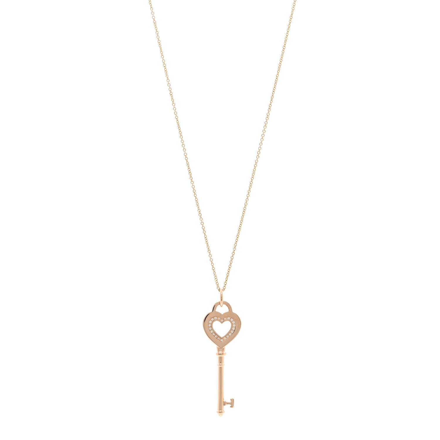 Tiffany 18K Rose Gold Diamond Heart Key Pendant Necklace 1 of 6
