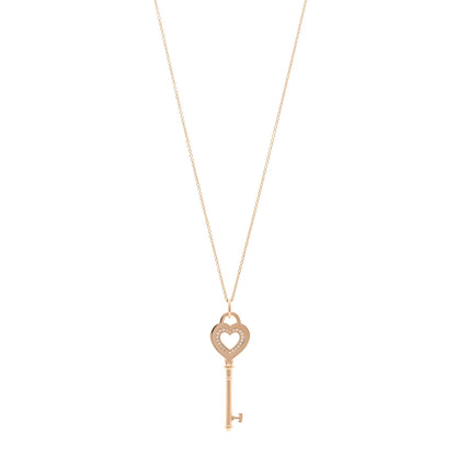 Tiffany 18K Rose Gold Diamond Heart Key Pendant Necklace 1 of 6