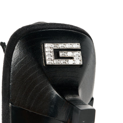 Gucci Tela Retino Kid Scamosciato Crystal GG Monogram Square G 35mm Slingback Pumps 38.5 Black 7 of 9