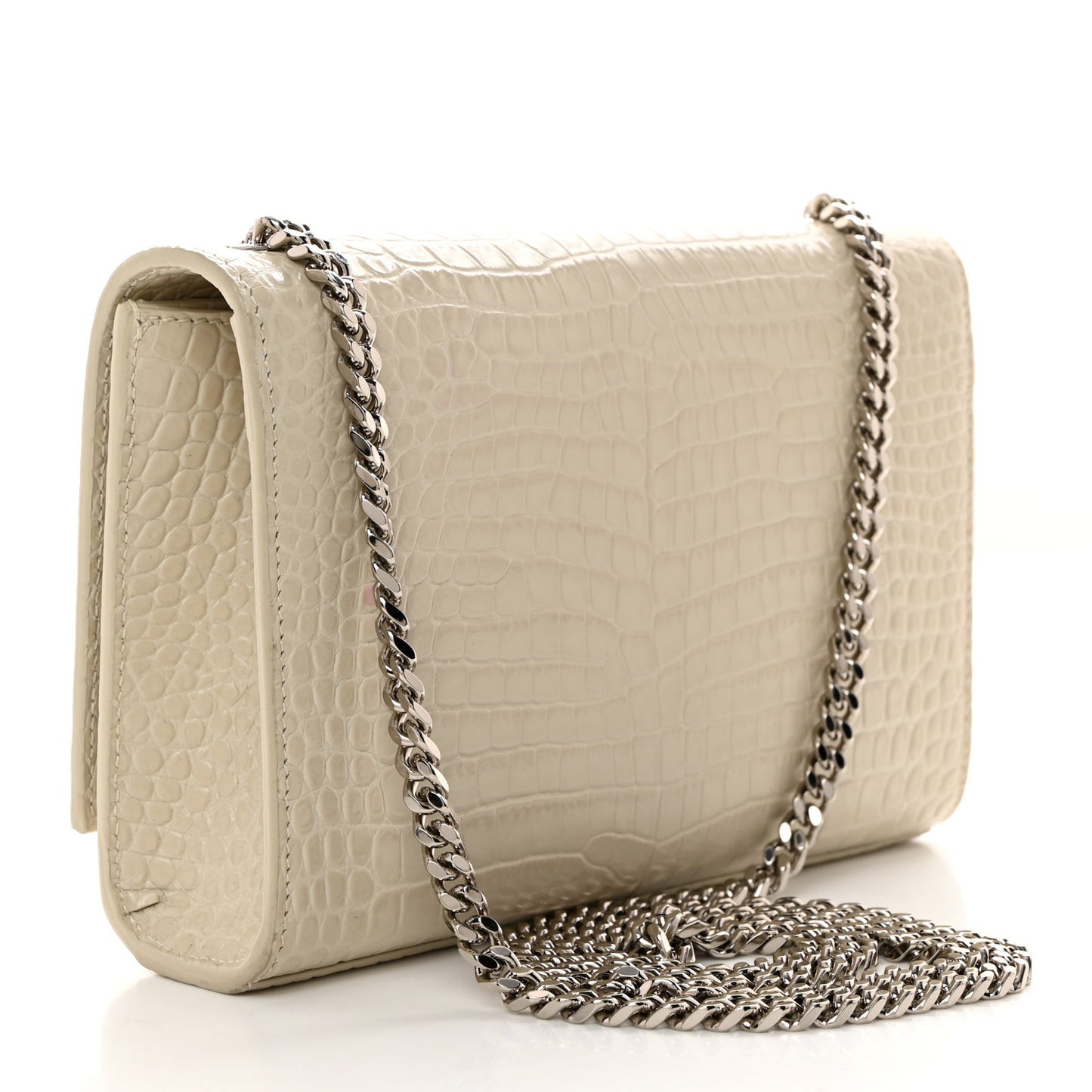 Calfskin Crocodile Embossed Small Classic Monogram Kate Tassel Satchel Blanc Vintage