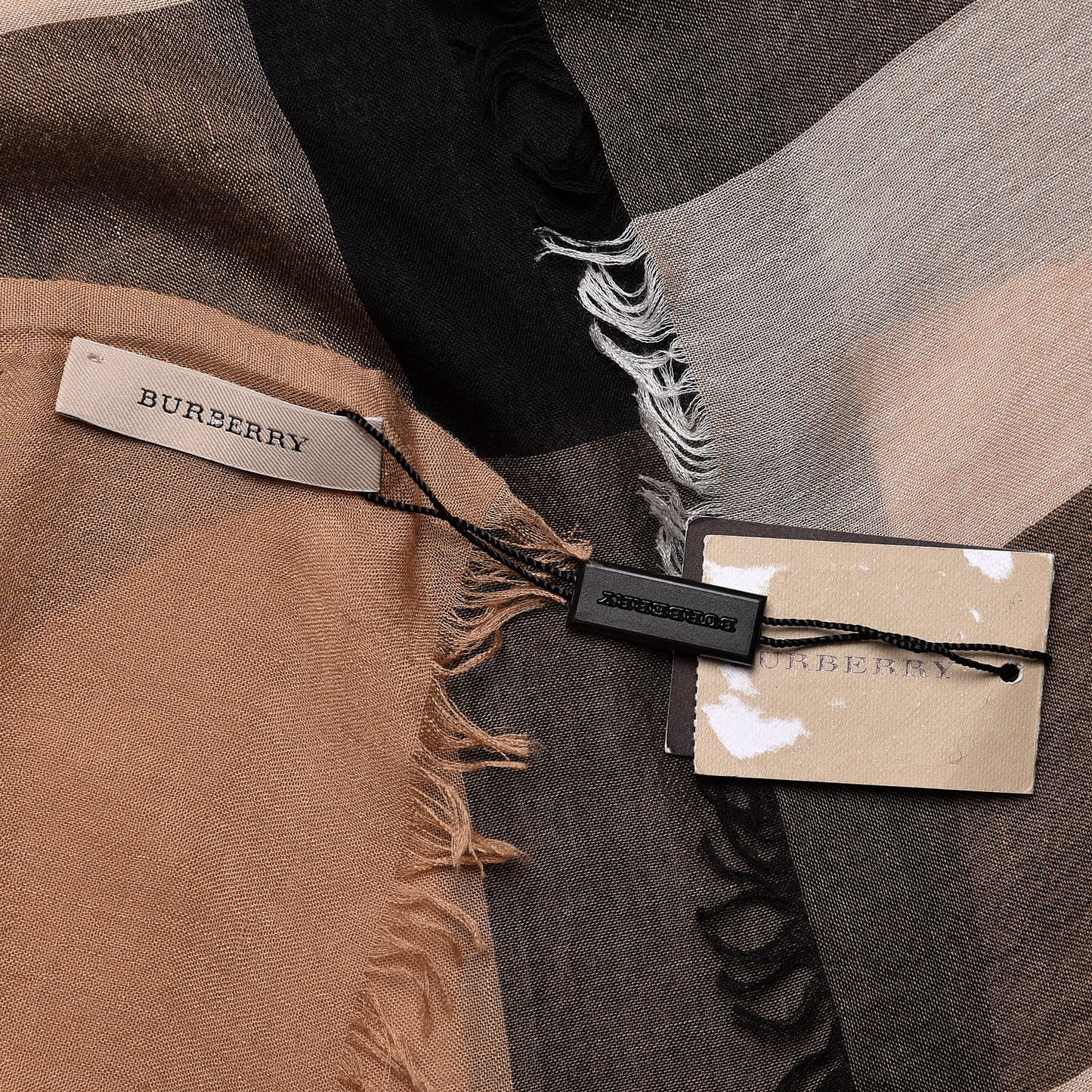 Modal Silk Cashmere Sheer Mega Check Scarf Camel