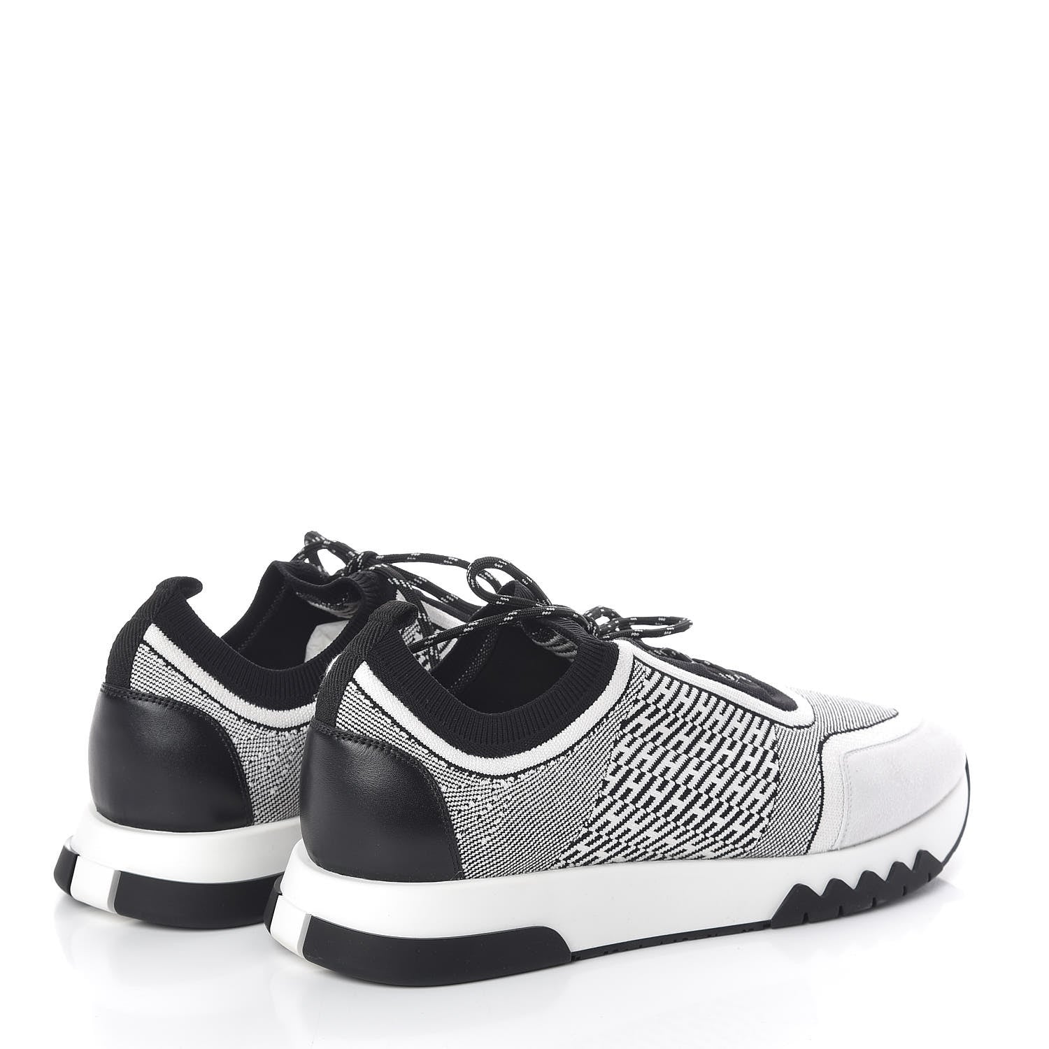 Hermes Knit Goatskin Mens Addict Sneakers 45 Black White 4 of 7