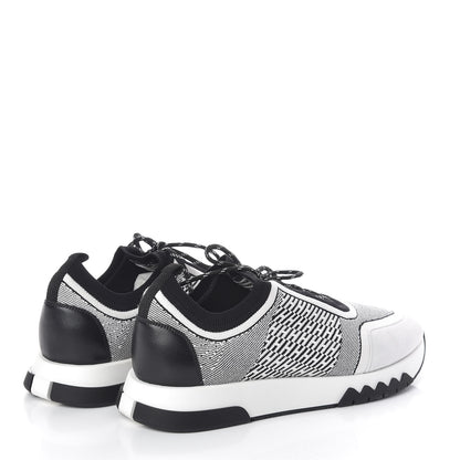 Hermes Knit Goatskin Mens Addict Sneakers 45 Black White 4 of 7