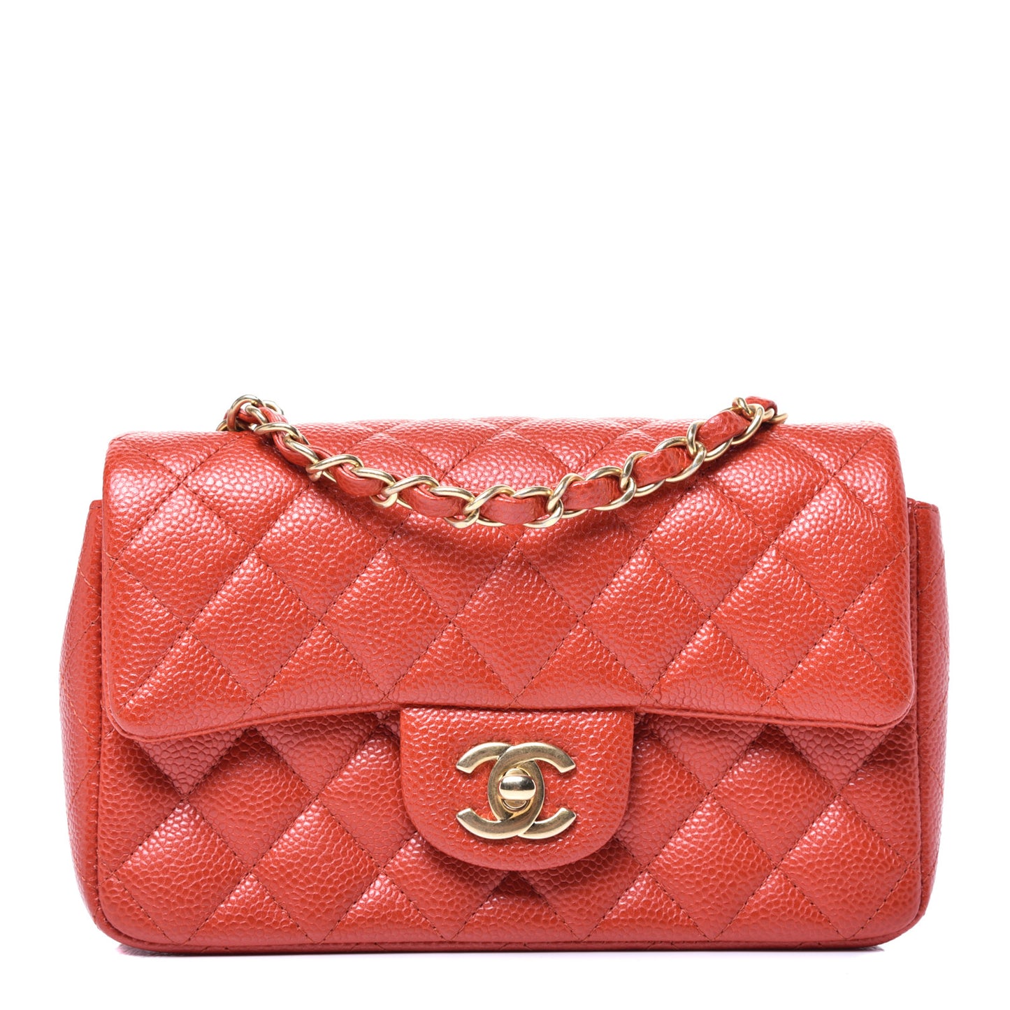 Pearly Caviar Quilted Mini Rectangular Flap Orange