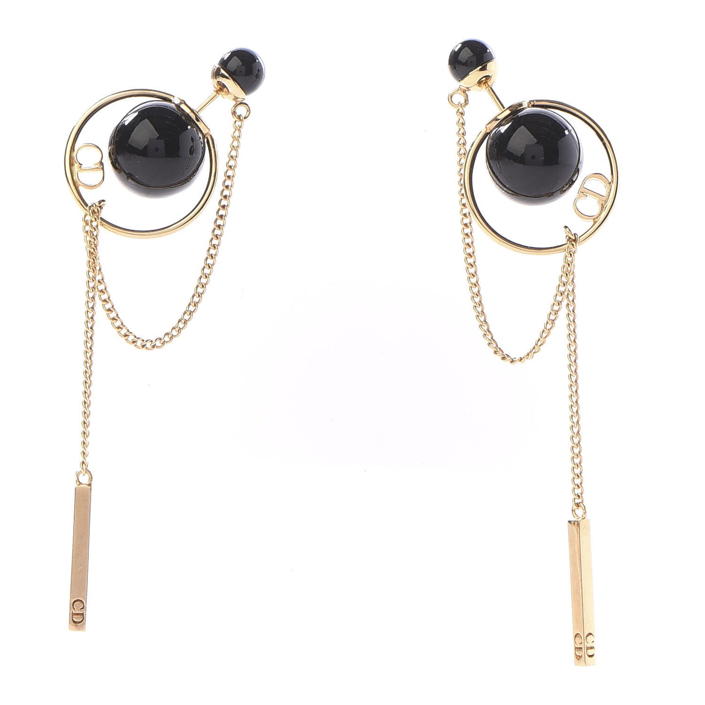 Pearl Tribales Dangle Chain Earrings Black Gold