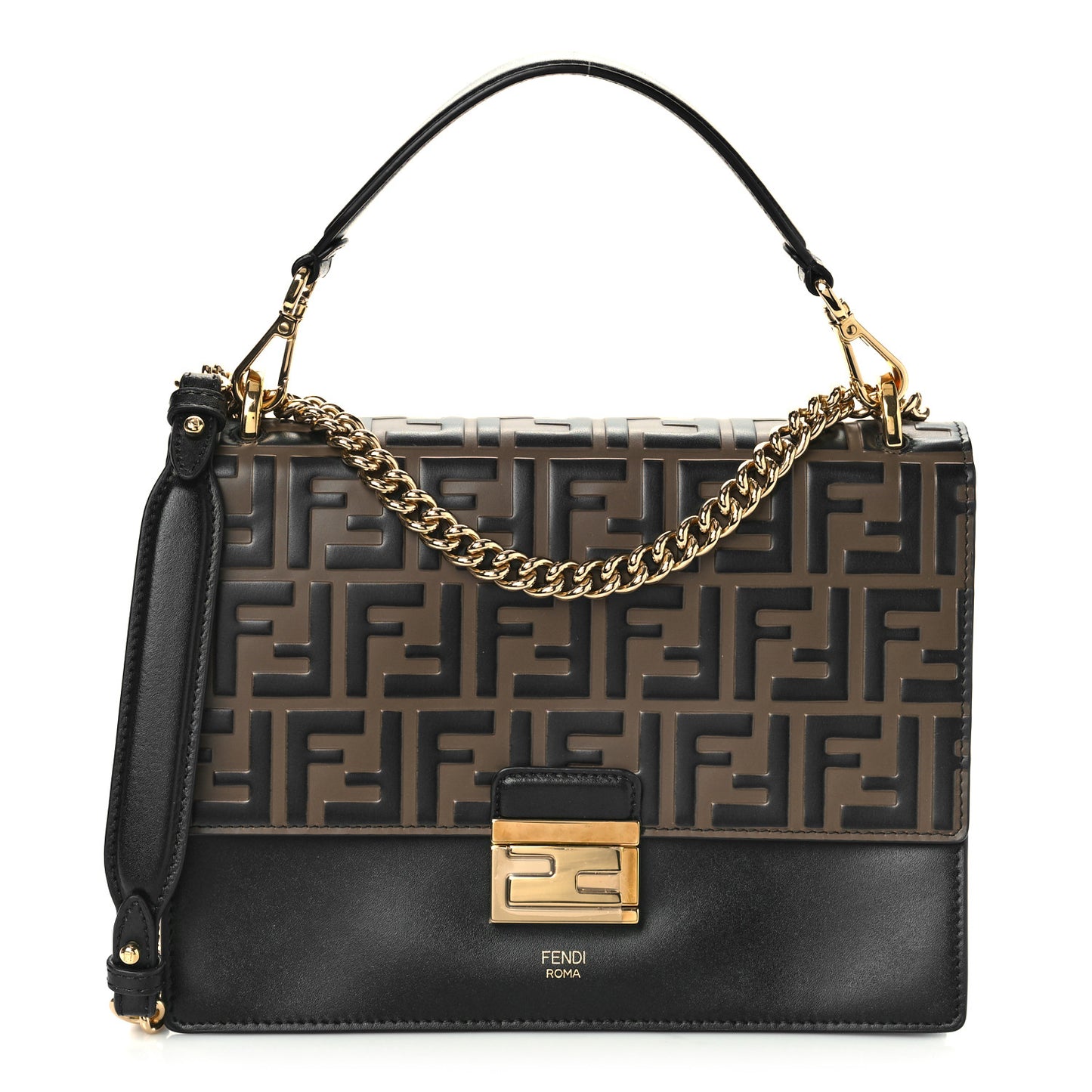 Vitello Liberty Bi-Color FF 1974 Embossed Chain Strap Kan U Shoulder Bag Black Maya