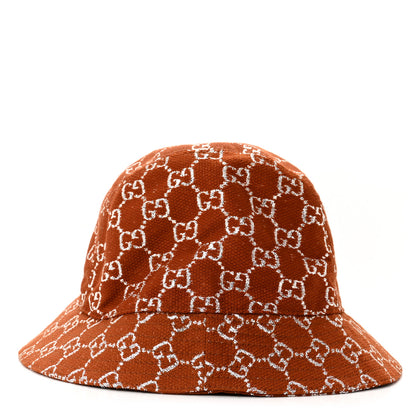 Gucci Canvas Lame GG Monogram Bucket Hat S Burnt Orange Silver 6 of 10