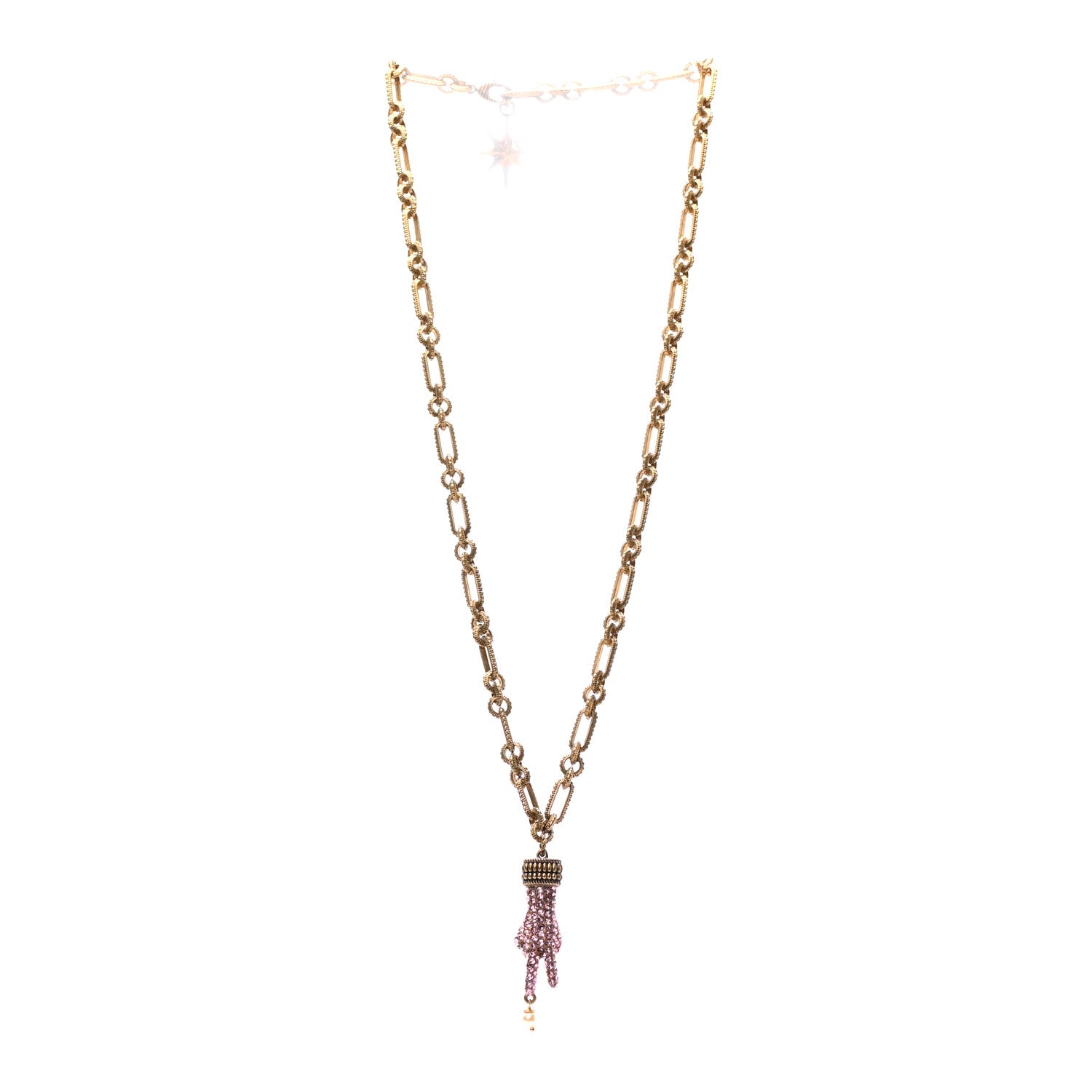 Gucci Crystal Hand Pendant Necklace Pink Aged Gold 3 of 5