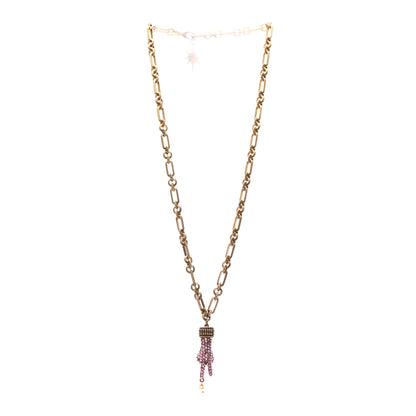 Gucci Crystal Hand Pendant Necklace Pink Aged Gold 3 of 5