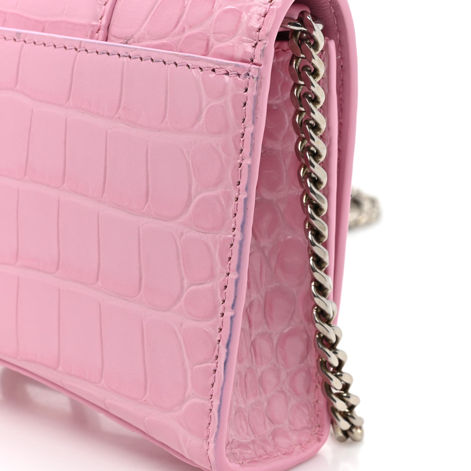 Balenciaga Shiny Calfskin Crocodile Embossed Hourglass Chain Bag Candy Pink 11 of 11