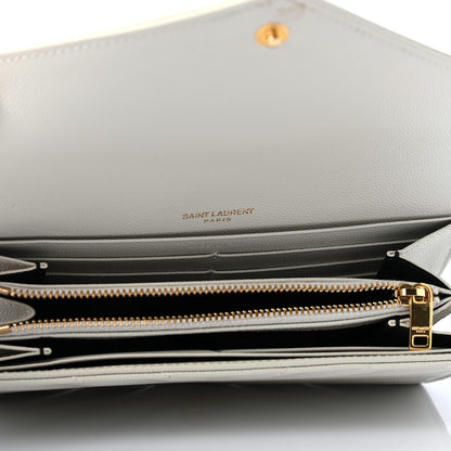 Saint Laurent Grain De Poudre Matelasse Chevron Monogram Flap Wallet Crema Soft 4 of 4