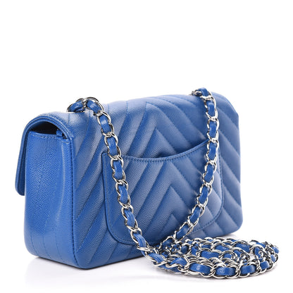 Chanel Caviar Chevron Quilted Mini Rectangular Flap Blue 3 of 11