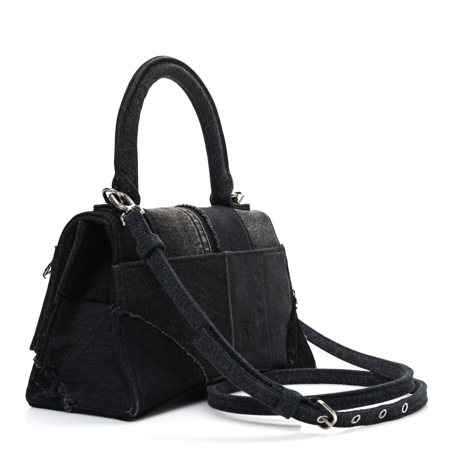Balenciaga Denim Patchwork Small Hourglass Top Handle Bag Washed Black 3 of 11