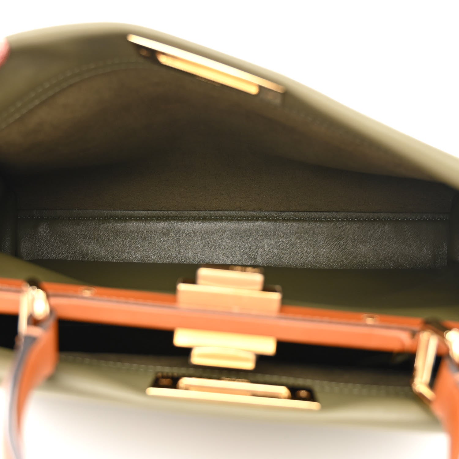 Fendi Vitello Seta Light Aura Shiny Nappa Medium Peekaboo I SEE U Satchel Equatore Cuoio 5 of 13