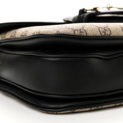 Gucci GG Supreme Monogram Horsebit 1955 Soft Small Shoulder Bag Beige Black 9 of 12