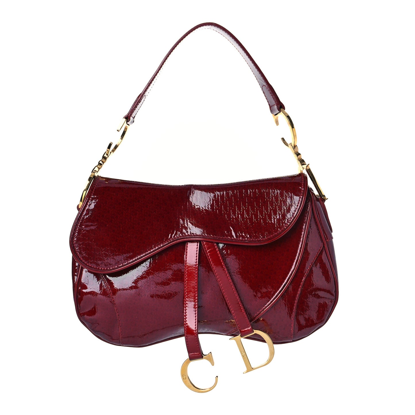 Patent Diorissimo Double Saddle Bag Dark Red