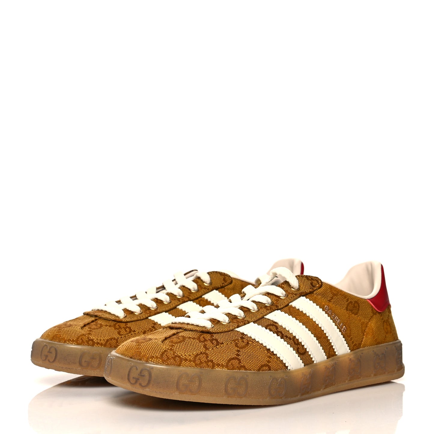 X ADIDAS Vintage GG Monogram Mens Gazelle Sneakers Mid Natural Nut Off White