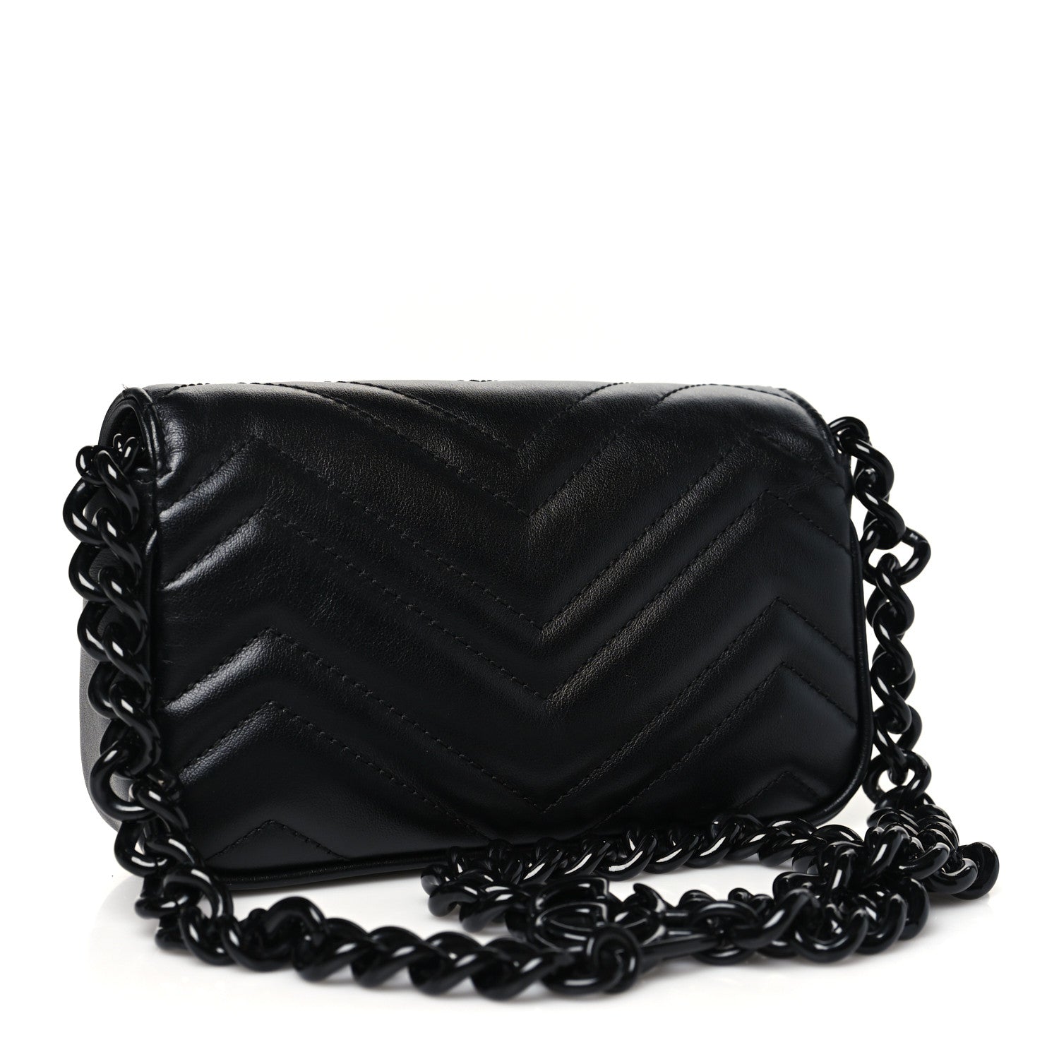 Gucci Calfskin Matelasse Monochrome GG Marmont Chain Belt Bag Black 3 of 10