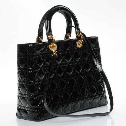 Christian Dior Vintage Patent Cannage Large Lady Dior Black 4 of 8