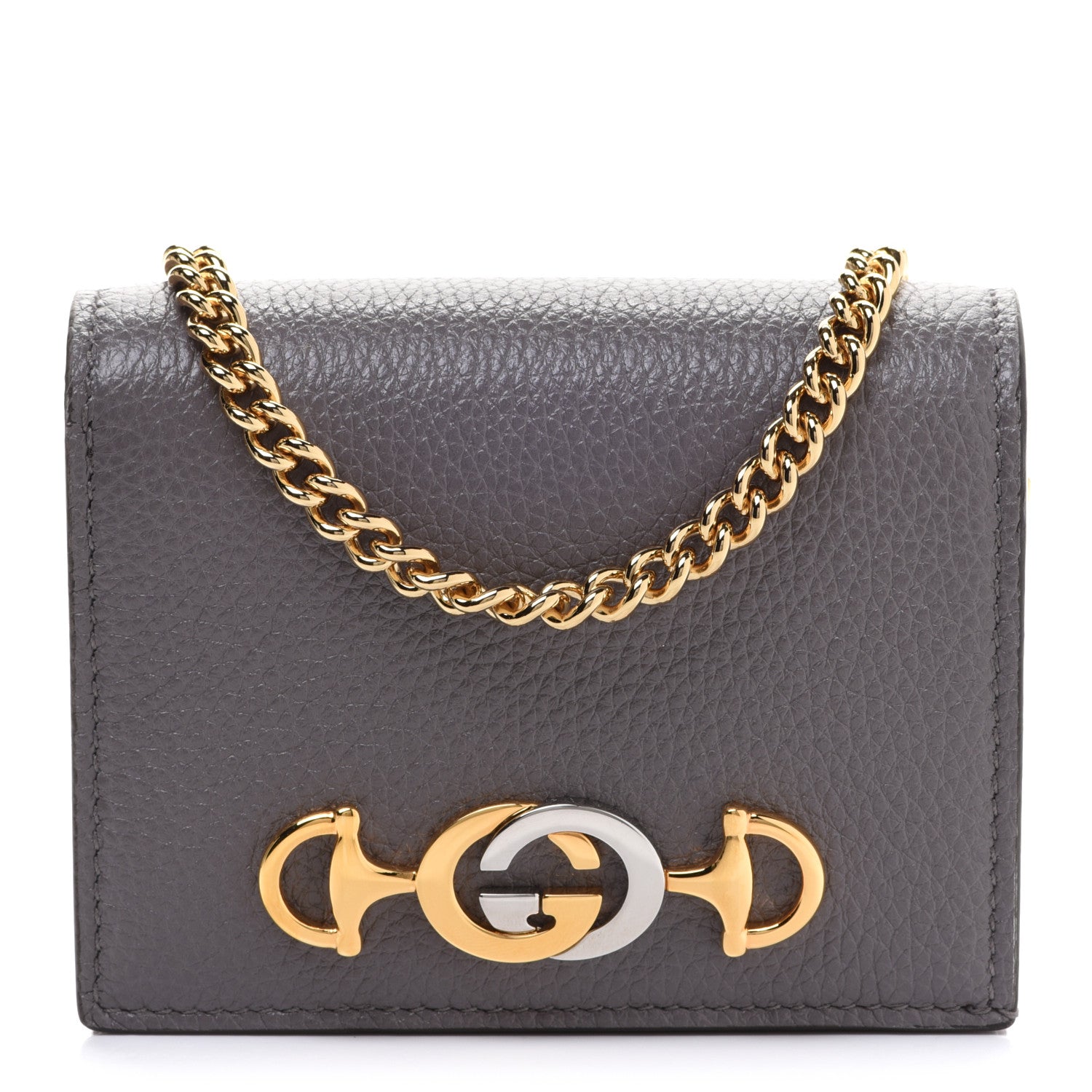 Gucci Grainy Calfskin Zumi Chain Card Case Wallet Dusty Grey 1 of 9