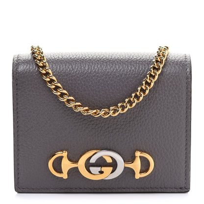 Gucci Grainy Calfskin Zumi Chain Card Case Wallet Dusty Grey 1 of 9