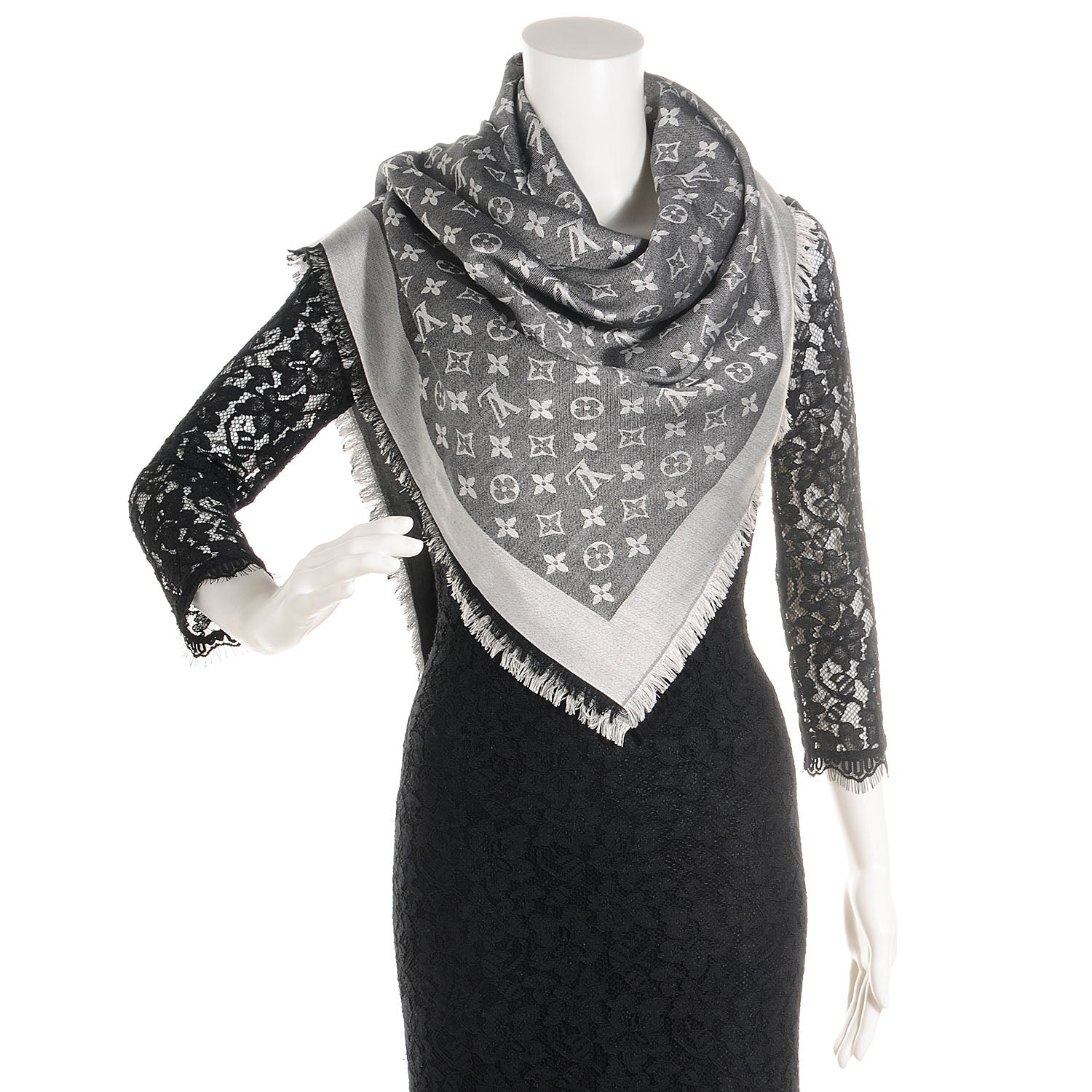 Louis Vuitton Wool Silk Monogram Denim Shawl Black 2 of 6