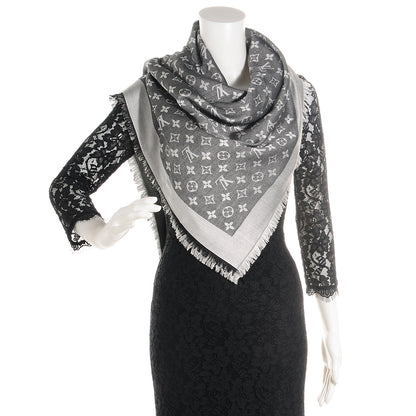 Louis Vuitton Wool Silk Monogram Denim Shawl Black 2 of 6