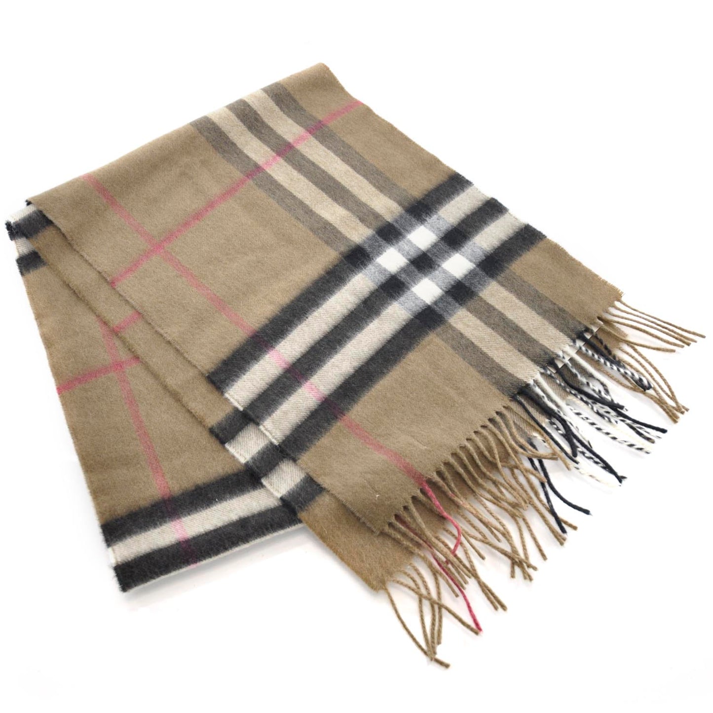 Cashmere Check Fringe Scarf Camel