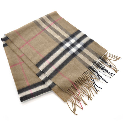 Burberry Cashmere Check Fringe Scarf Camel 1 of 5