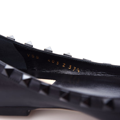 Valentino Garavani Calfskin Lacquered Monochrome Rockstud Ballerina Flats 37.5 Black 10 of 11