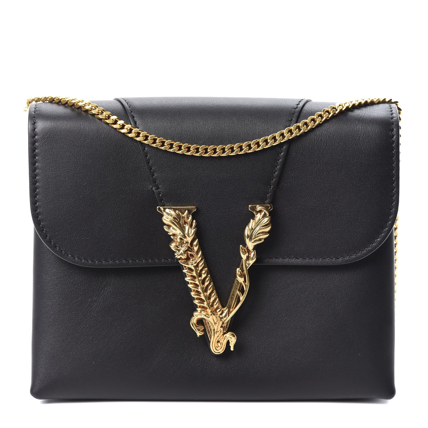 Versace Vitello Virtus Chain Clutch Black 1 of 8