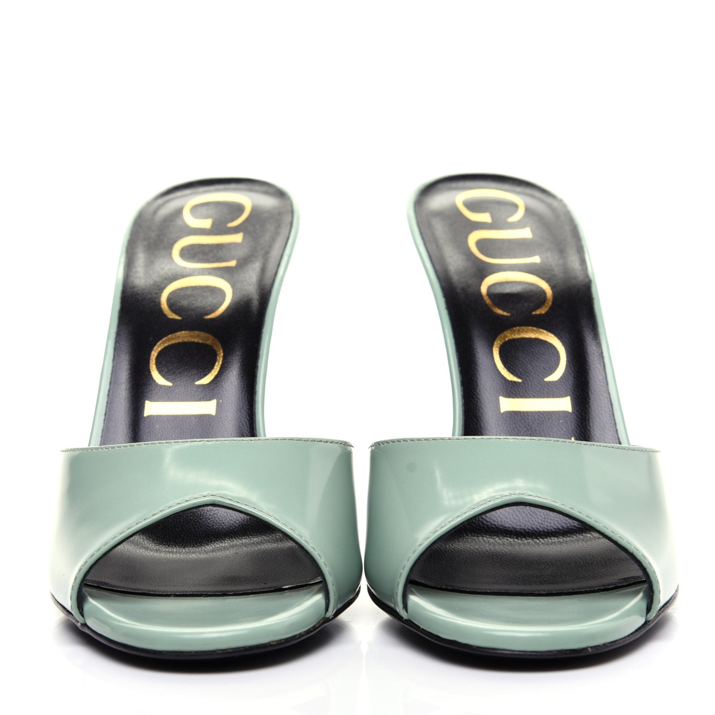 Polished Calfskin Scarlet Mid Heel Slide Sandals 37 Aqua Green