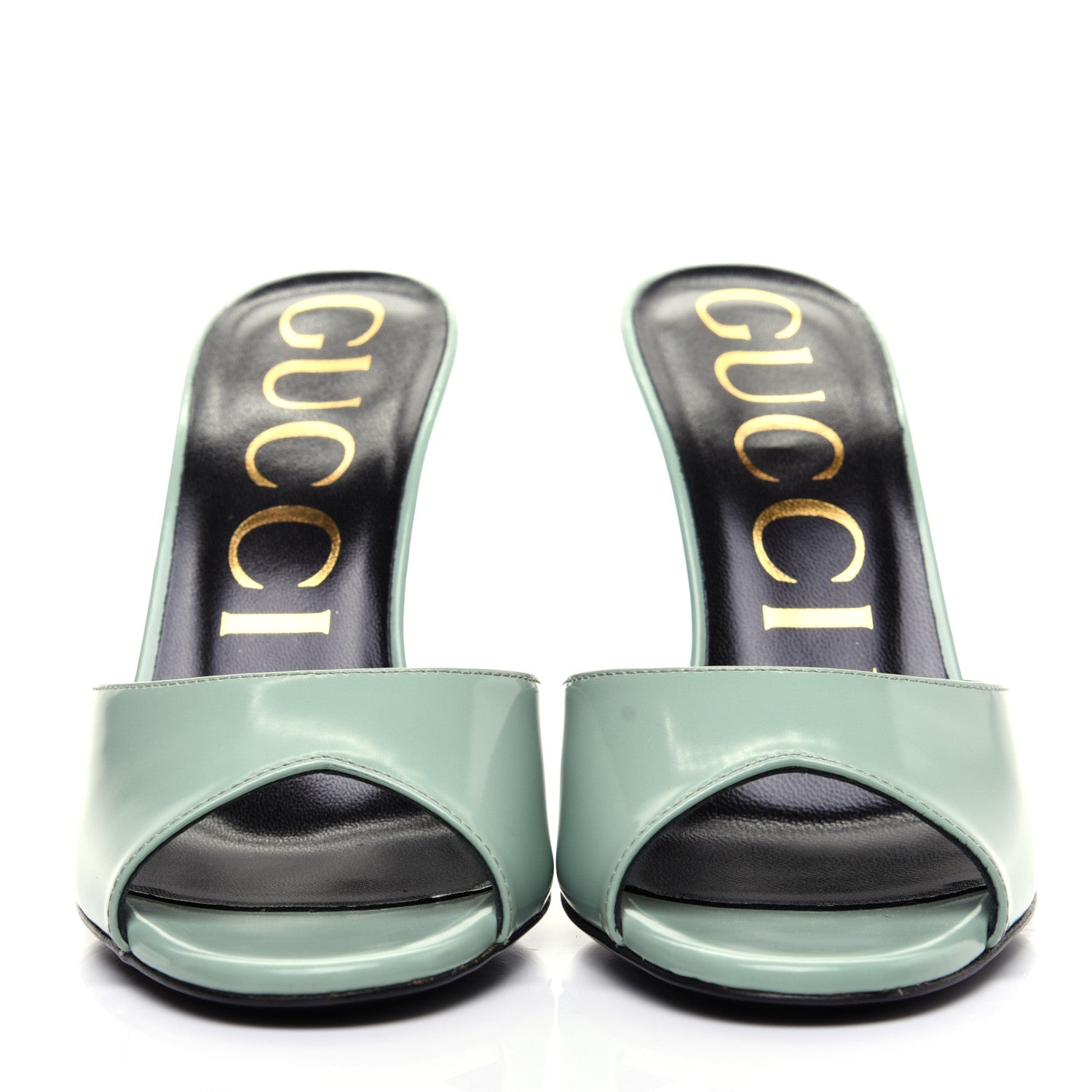Gucci Polished Calfskin Scarlet Mid Heel Slide Sandals 37 Aqua Green 2 of 12