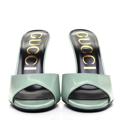Gucci Polished Calfskin Scarlet Mid Heel Slide Sandals 37 Aqua Green 2 of 12