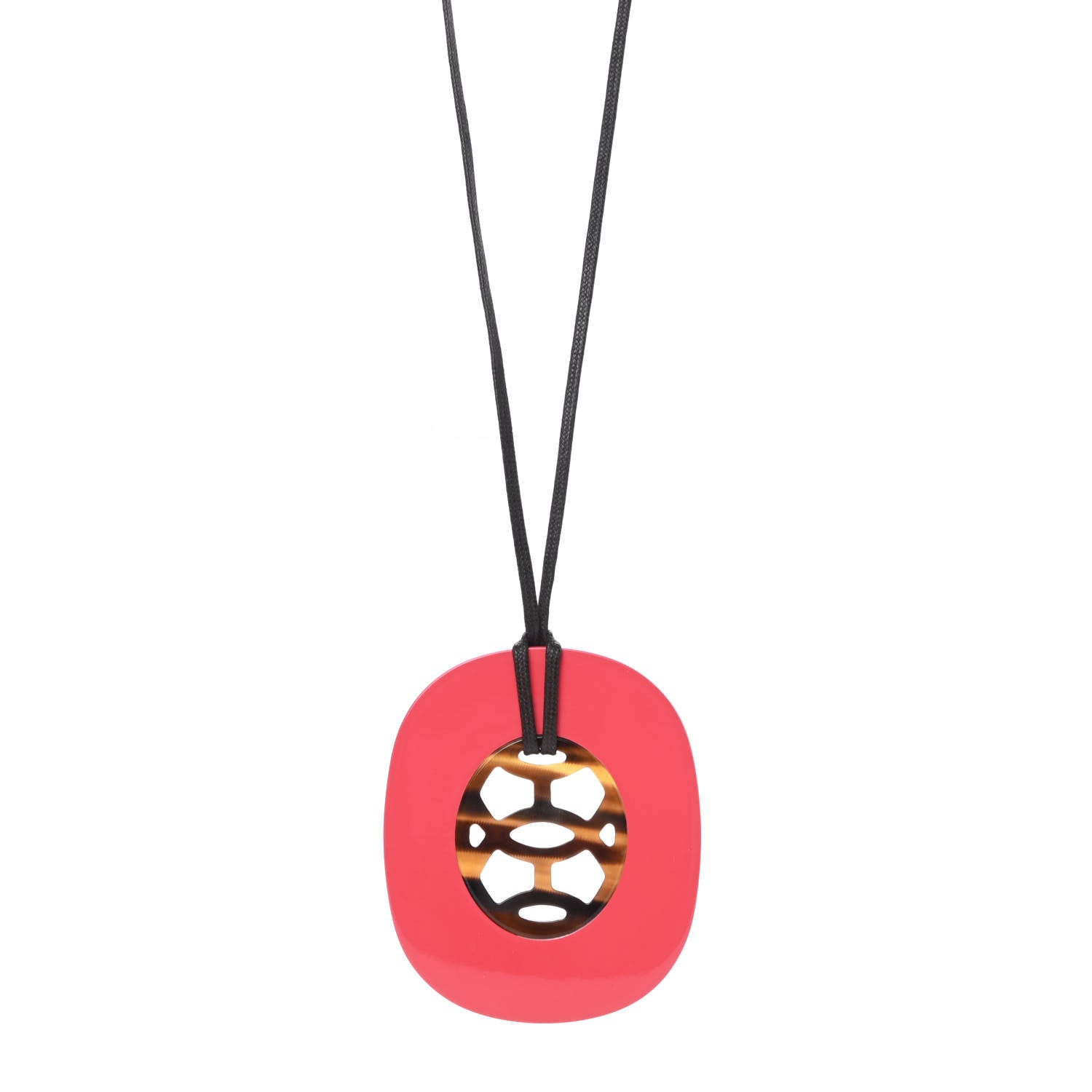 Hermes Buffalo Horn Lacquer Lift Necklace Rose Bubble Gum 1 of 6
