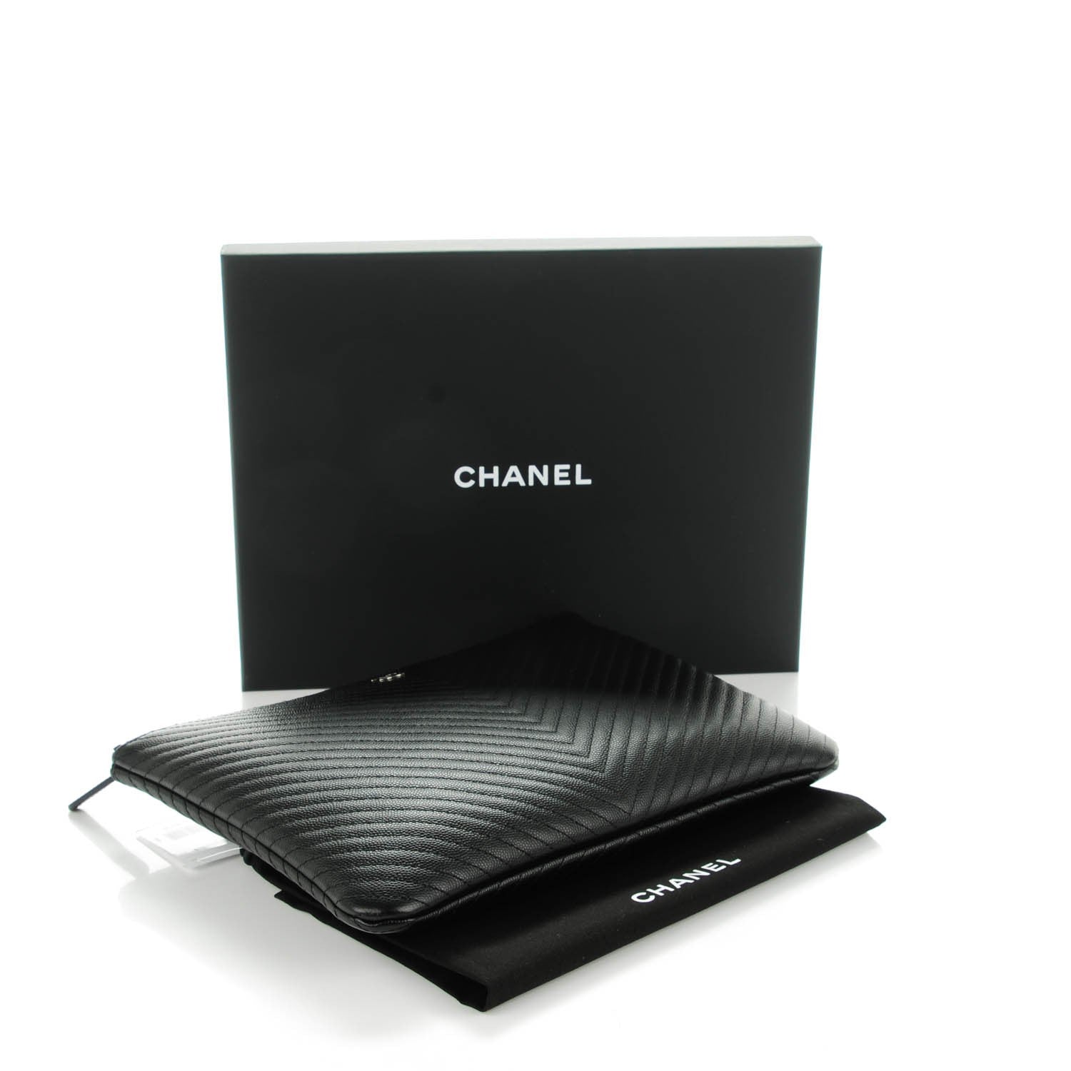 Chanel Caviar Chevron Medium Cosmetic Case Black 4 of 8