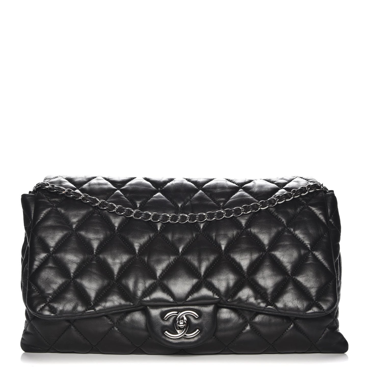Lambskin Quilted Maxi 3 Flap Black