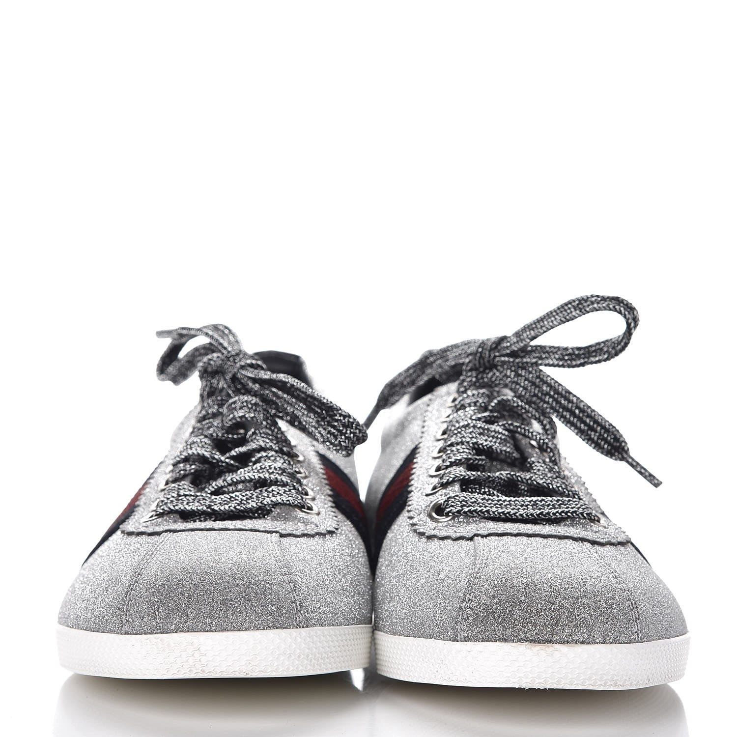 Gucci Glitter Fabric Studded Web Sneakers 38 Silver 3 of 8